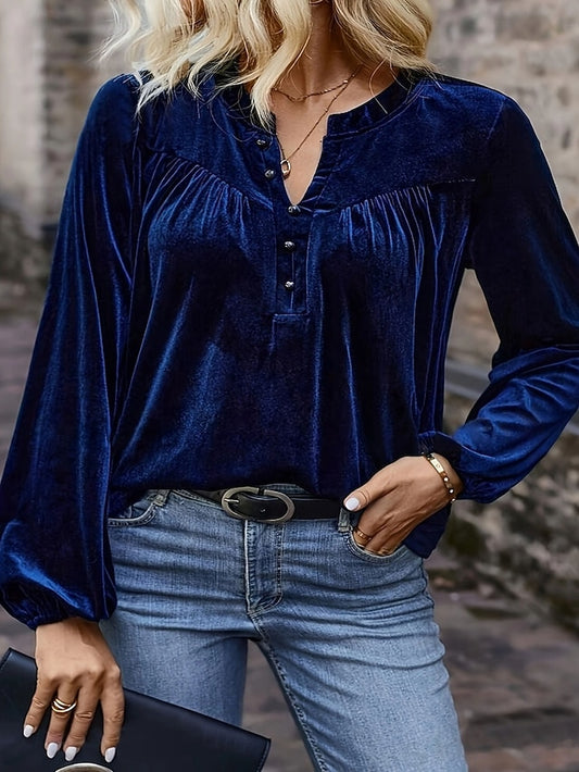 Women's Velvet Blouse Solid Color Elegant Stylish Basic