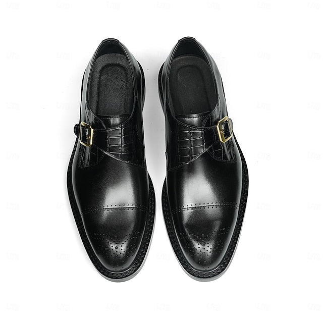 Monk Strap Leather First Black Shoes- Genuine Men's