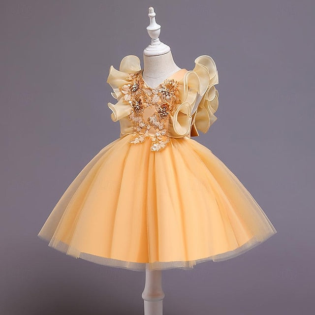 Party Color Sequin Flower Girls' Dress Kids Solid