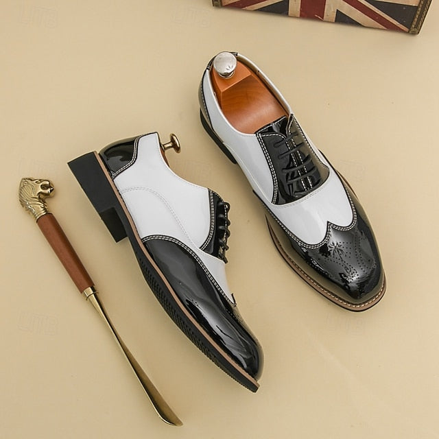 and with Shoes Oxford Men's Gold Leather Black Patent