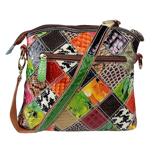 Schultertasche Bohemian - Damentasche Patchwork Leder Bunt