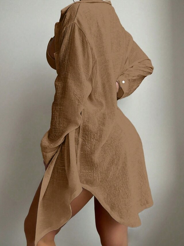 Women's Shirt Tunic Blouse Buttons Solid Color Vintage