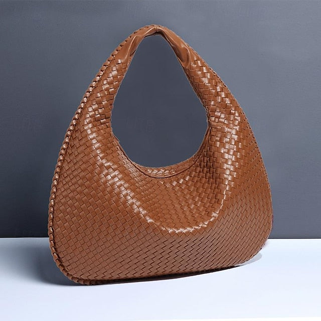 Woven Bag Faux – Burgundy Leather Hobo Women's Chic