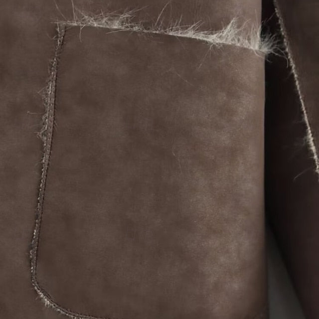 Fur Buttons Pocket Faux Coat Comfortable Warm Women's