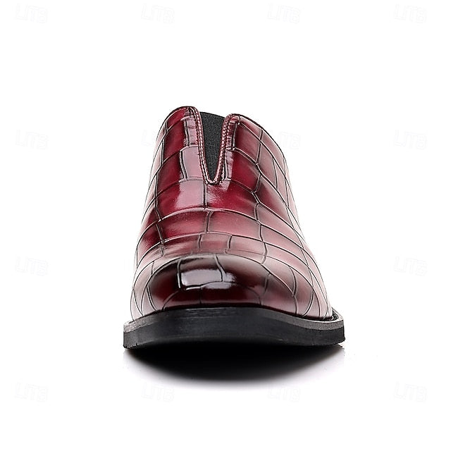 Burgundy Shoes Men's – Pattern Crocodile Slip-On