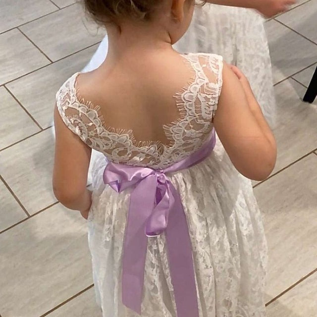 Girls' Dress Sleeveless Kids Wedding Colored Solid Party