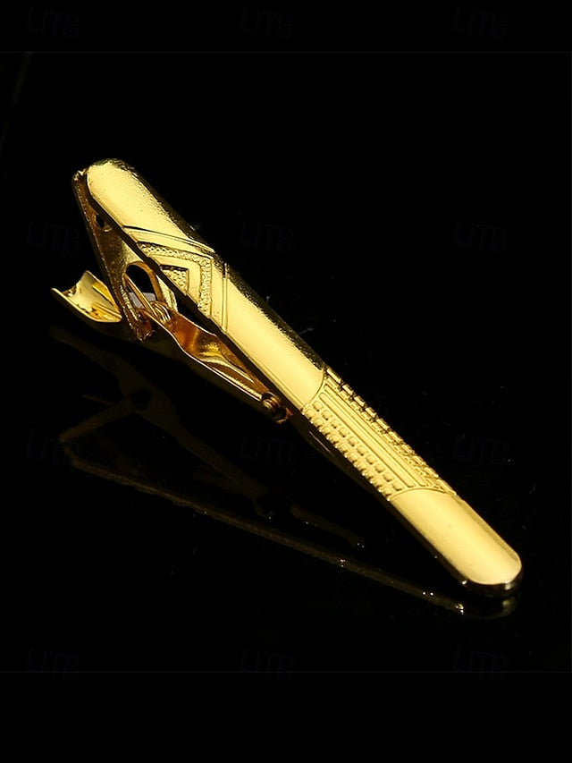 Sleek Men Clip Black Design Gold Tie for with Elegant Inlay –