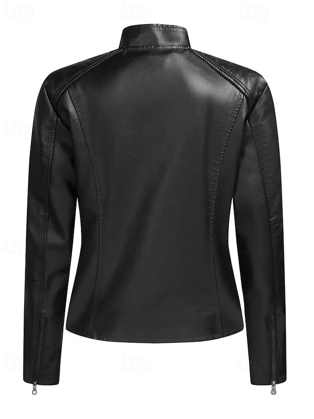 Jacket Comfortable Leather Pocket Women's Zipper Faux