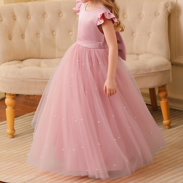 Dress Solid Kids Party Girl Girls' Color Flower