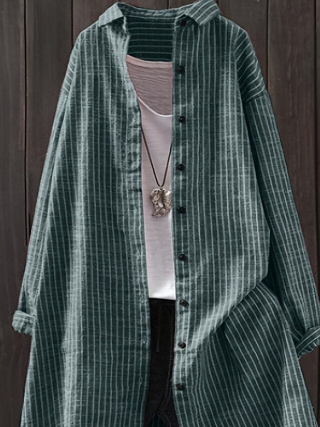 Women's Blouse Buttons Print Striped Vintage Stylish Casual