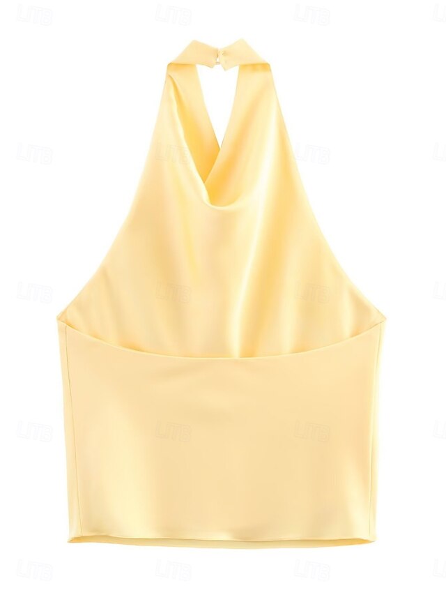 Women's Shirt Satin Shirt Blouse Sleeveless Shirt Plain
