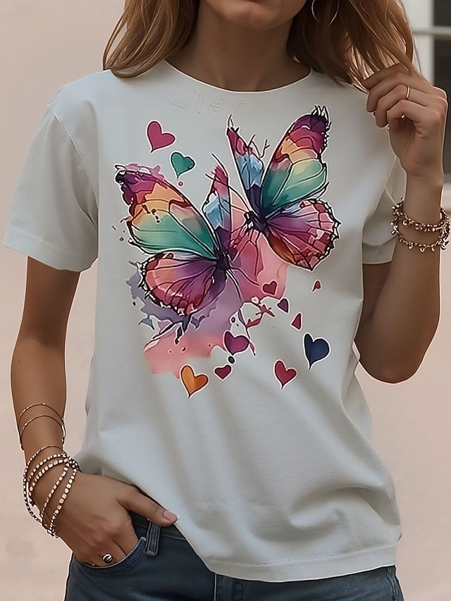 Women's T Shirt Print Graphic Animal Butterfly Vintage