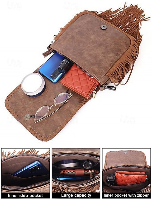 Kunstleder Damen Schultertasche mit mehreren Taschen - Umhängetasche