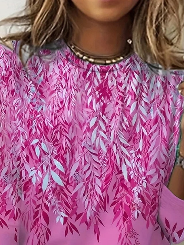 Women's T shirt Crew Neck Long Sleeve Tunic Floral Casual