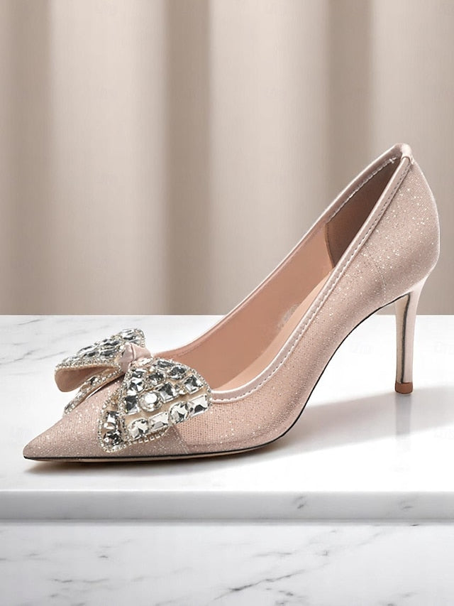 High with Rhinestone Glitter Women's Bow Heels