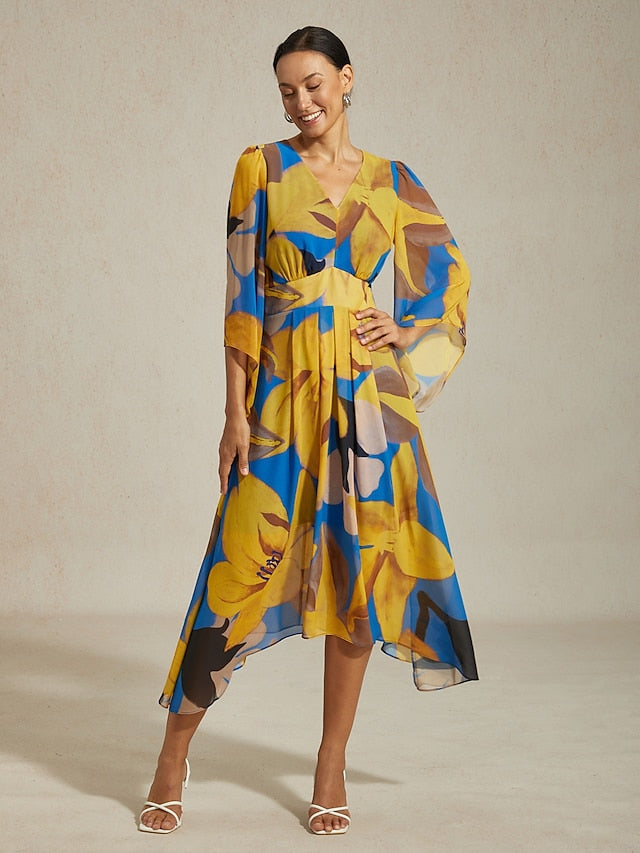 Women's Maxi Dress Chiffon Abstract Floral Print Sheer