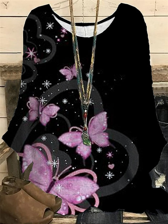 Women's Plus Size Blouse Casual Butterfly Print Regular