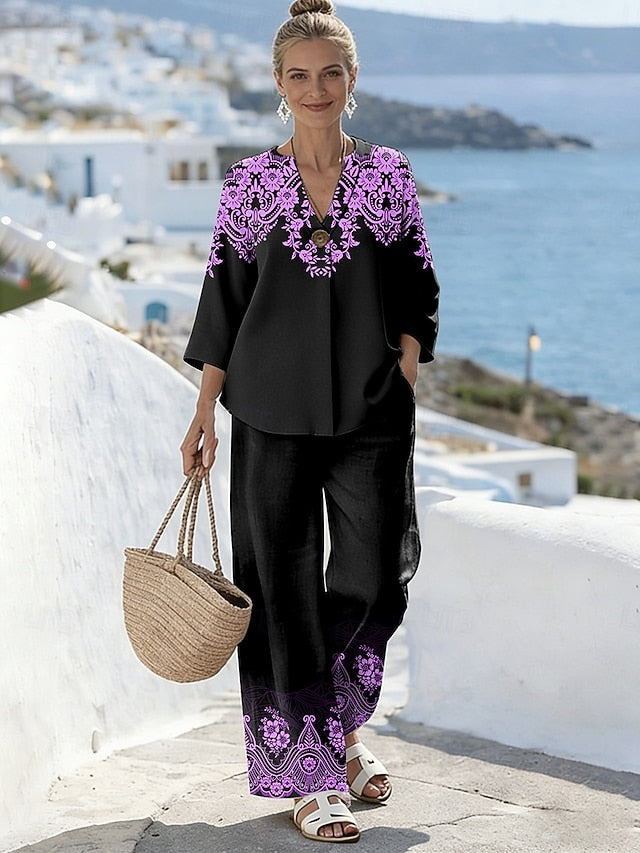 Women's Two Piece Sets Pants Sets Bolero 3/4 Length Sleeve