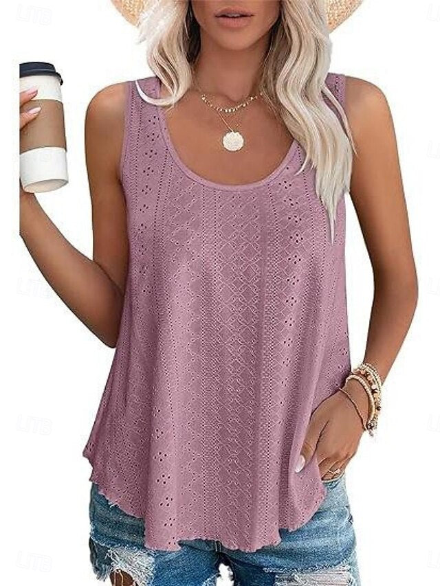 Women's Tank Top Eyelet Plain Fashion Stylish Classic