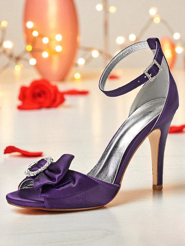 Women's Sandals Purple Rhinestone with Heel High Satin