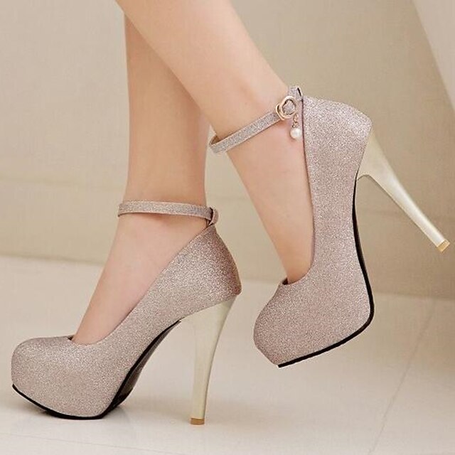 Heels Women's Glitter with Silver Platform Stiletto Ankle