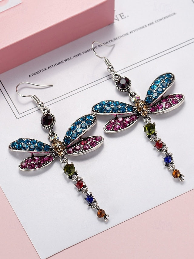 Dragonfly – Earrings Colorful Crystal Vintage Style
