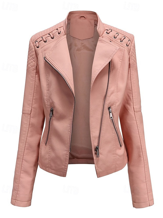 Women's Jacket Faux Leather Comfortable Pocket Zipper