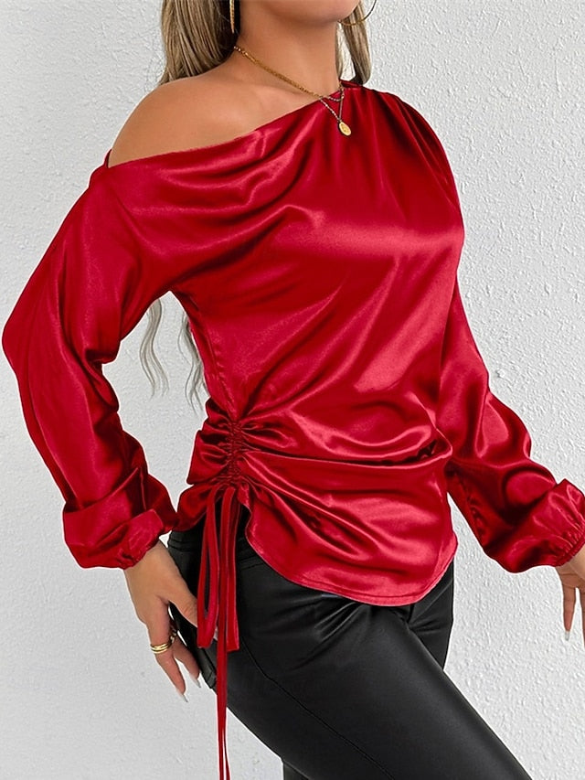 Women's Shirt Elegant Dressy Satin Top Asymmetric Solid