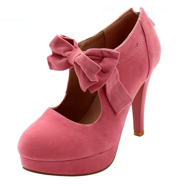 Suede Vintage Platform Pumps Red – Bow Women's Heel High
