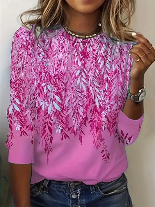 Women's T shirt Crew Neck Long Sleeve Tunic Floral Casual