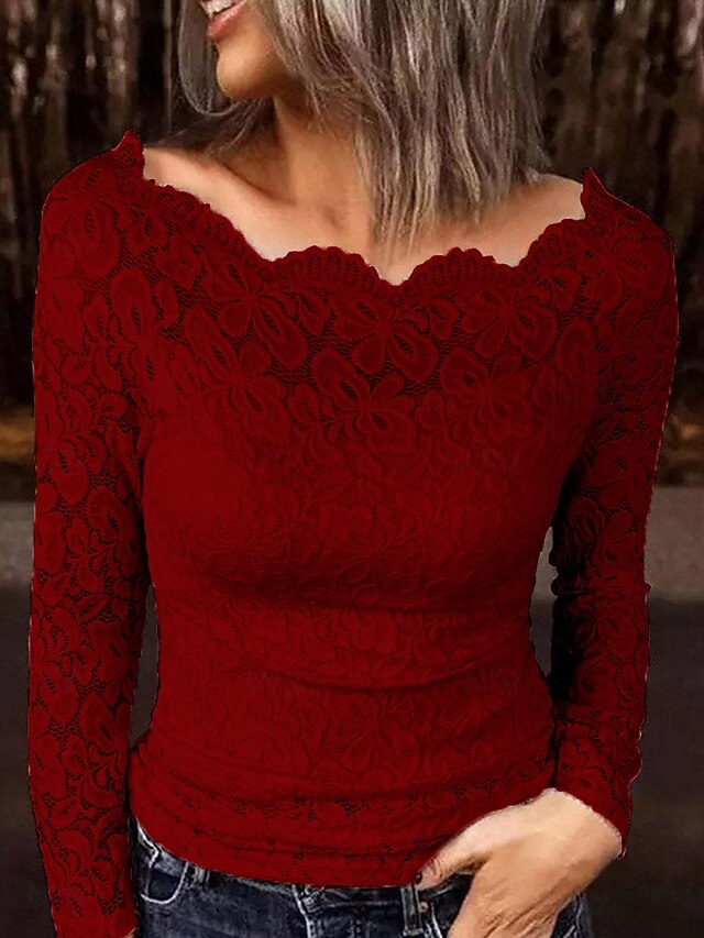 Women's Blouse Lace Patchwork Solid Color Elegant Stylish