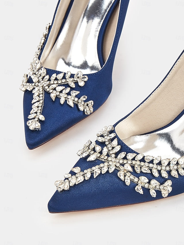 – Satin Women's Stiletto Heels Rhinestone-Embellished