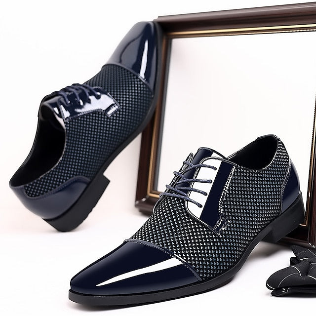Lace-Up Patent Formal Leather Shoes Men's Black Faux