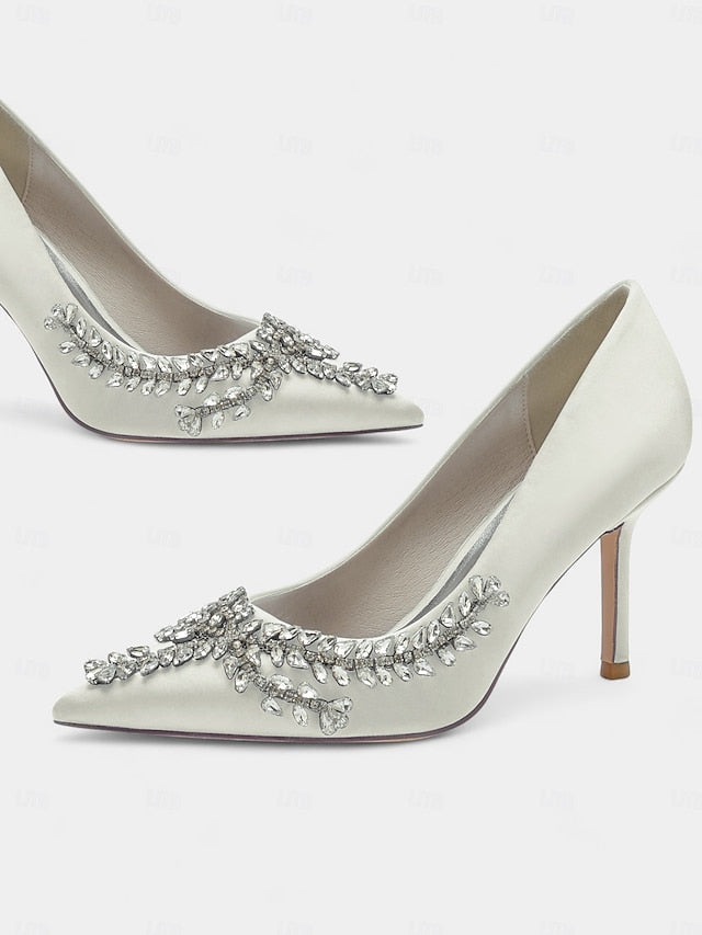 – Satin Women's Stiletto Heels Rhinestone-Embellished
