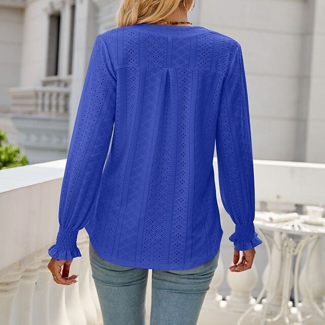 Women's Shirt Blouse Ruffle Shirt Hollow Out Plain Stylish