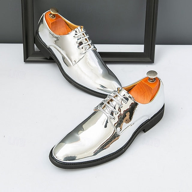 Patent Men Lace-Up – Sleek Shoes Shiny for Gold Leather
