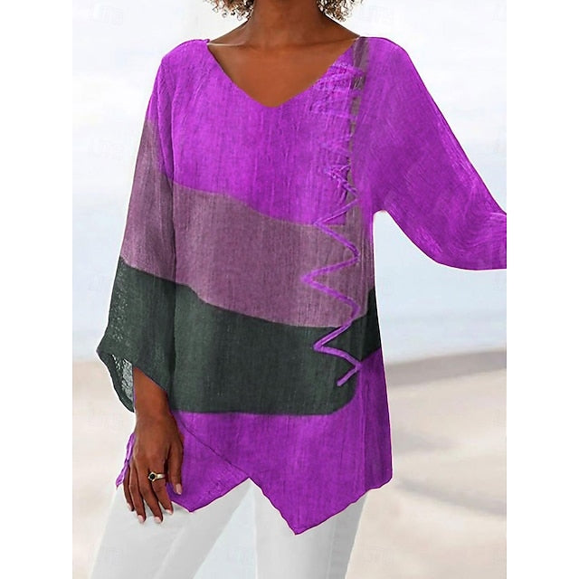 Women's Tunic Shirt Long Sleeve Asymmetrical Hem Blouse