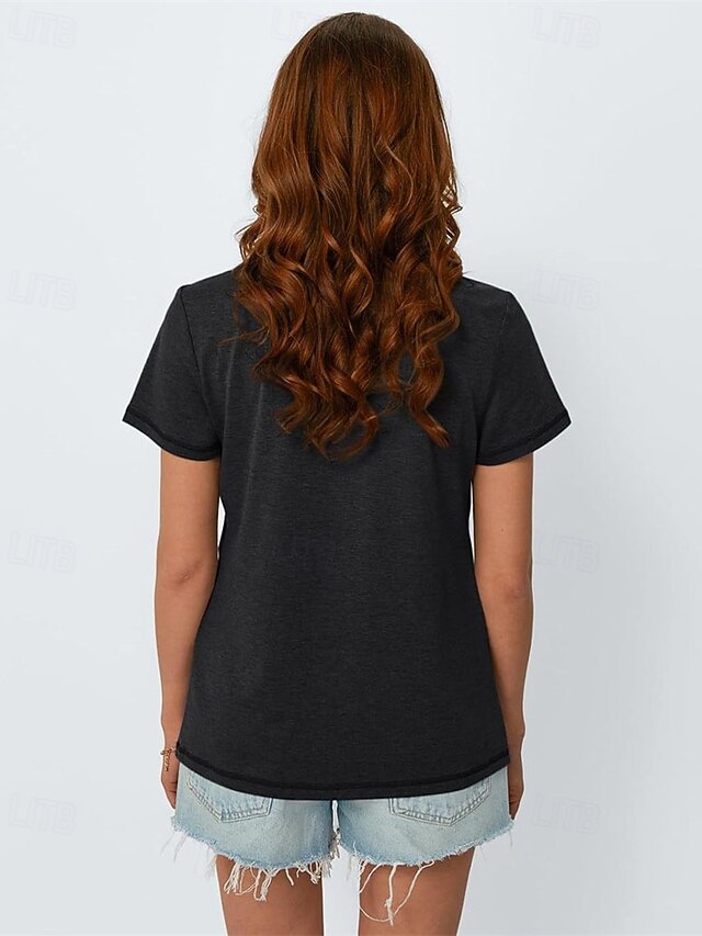 Women's T Shirt Summer Tops Patchwork Buttons Solid Color