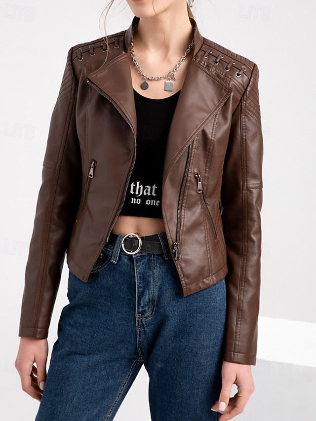 Women's Jacket Faux Leather Comfortable Pocket Zipper