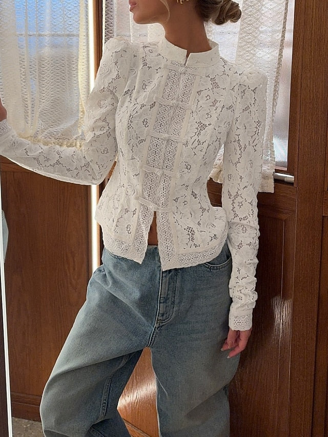 Women's Blouse Lace Patchwork Solid Color Stylish Basic