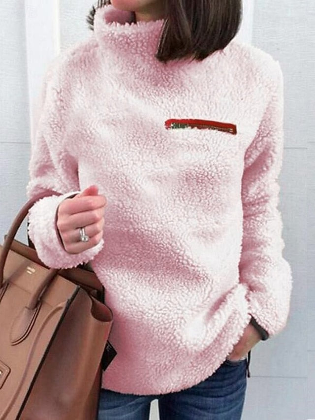 Women's Blouse Zipper Solid Color Stylish Casual Long