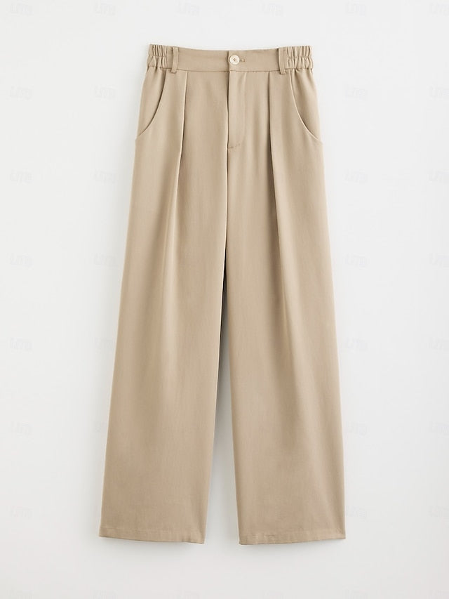 High Rise Elastic Waist Straight Pants