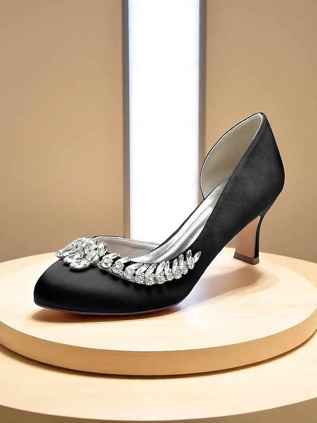 Heels Toe Satin Kitten - Heel Silver Low Women's Round