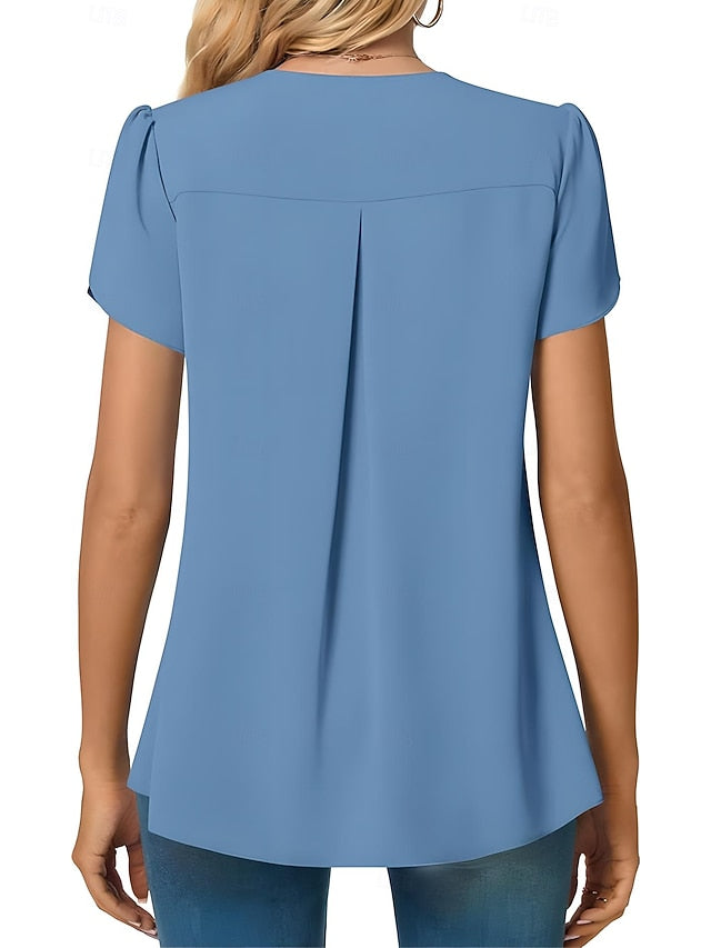 Women's Blouse Solid Color Basic Casual Short Sleeve V Neck