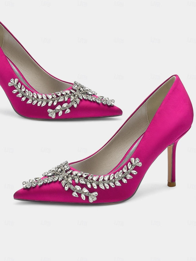 – Satin Women's Stiletto Heels Rhinestone-Embellished