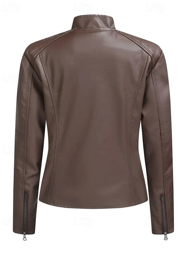 Jacket Comfortable Leather Pocket Women's Zipper Faux