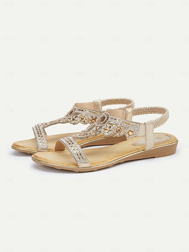 Rhinestone T-Strap Elegant – Women's Sandals Embellished