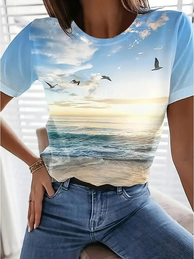 Women's T Shirt Print Floral Graphic Rose Elegant Vintage