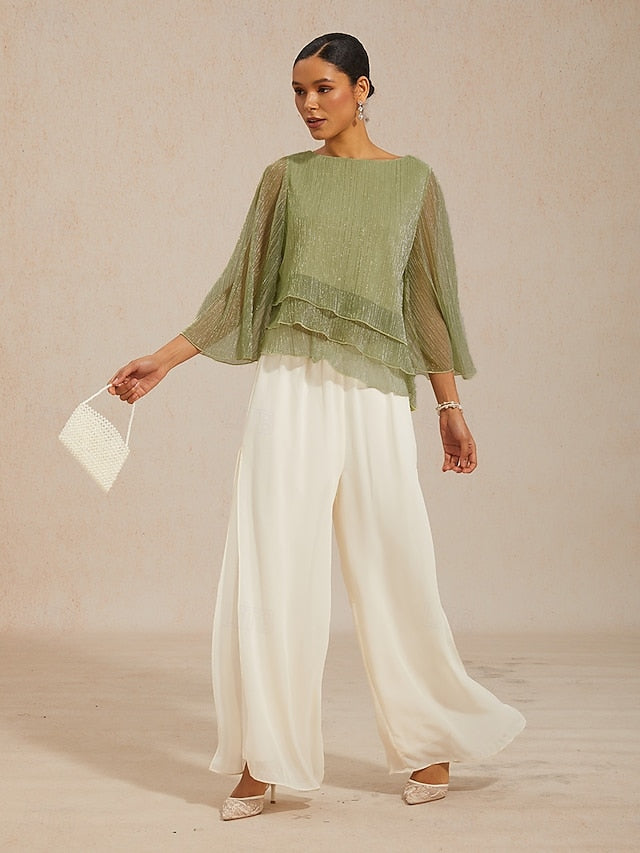 Women's Blouse Chiffon Tops Pleated Layered Metallic