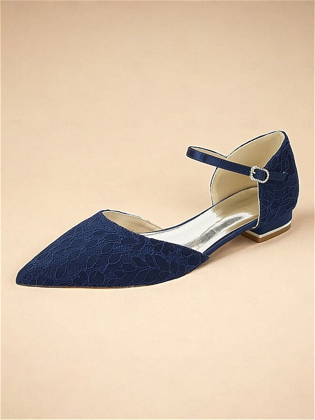 Navy Lace Ankle and Flats Blue Pointed Women's Strap with